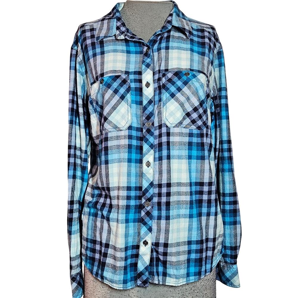 Columbia Plaid Cotton Blend Button Down Top Size Medium